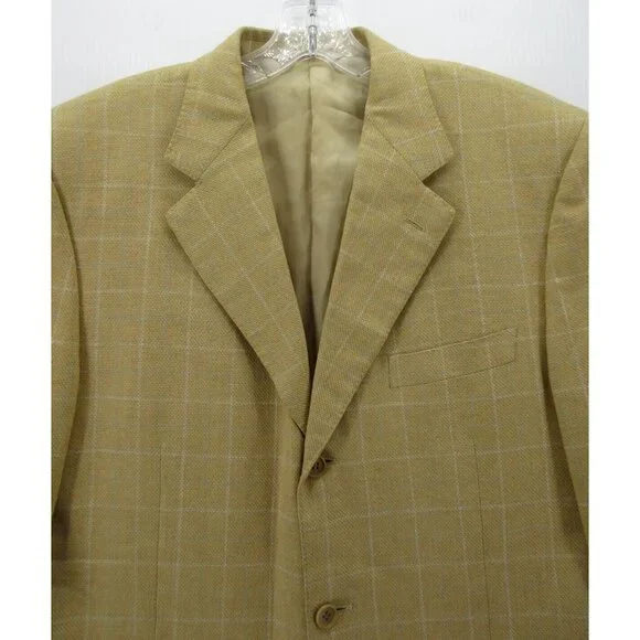 Canali Sport Coat 42 L Blazer Silk Wool Jacket Windowpane Tweed IT 52